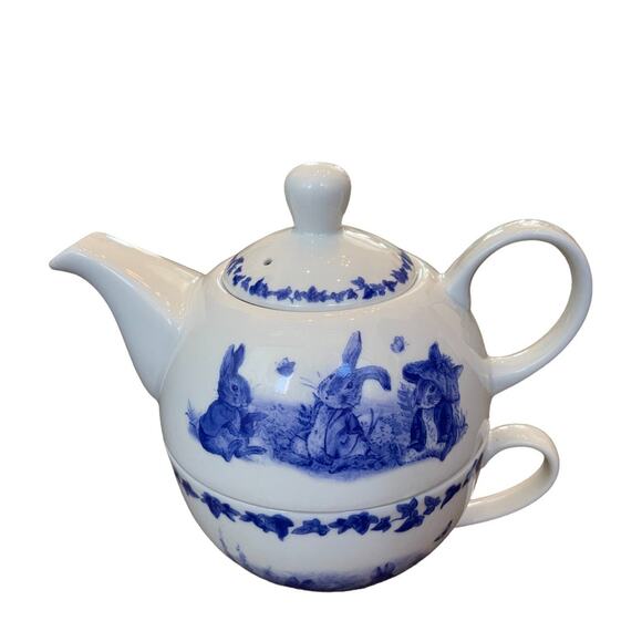 BEATRIX POTTER Peter Rabbit Teapot Teacup Set Blue French Country Easter 2024 - Picture 2 of 8